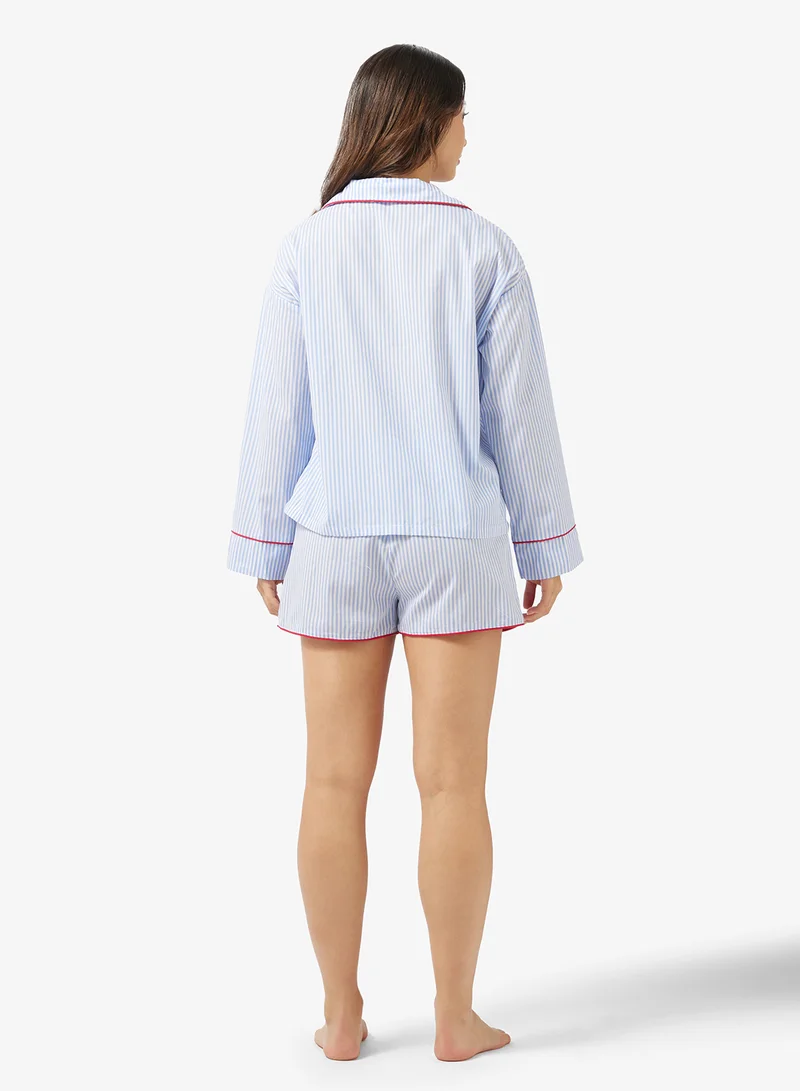 Ginger Stripe Button Up Shirt & Short PJ Set